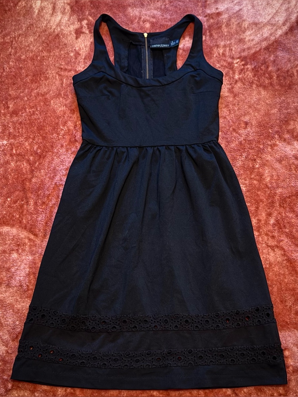 Cynthia Rowley Black Sleeveless Eyelet-Hem Mini Dress POCKETS Size XS